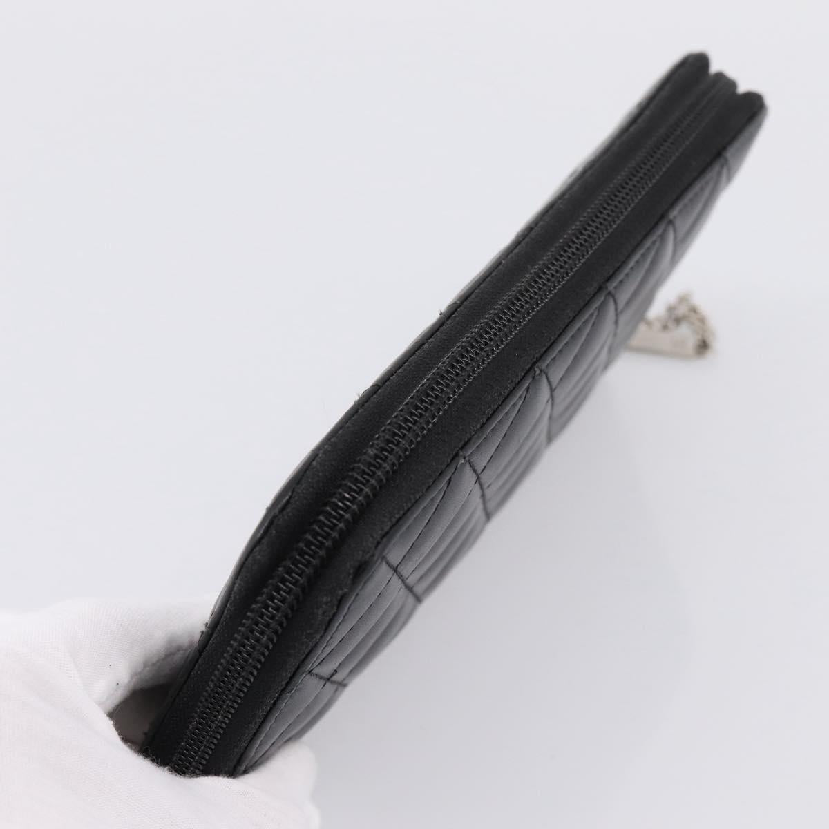 CHANEL Matelasse Cambon Line Long Wallet Leather Black Silver CC Auth 198869A