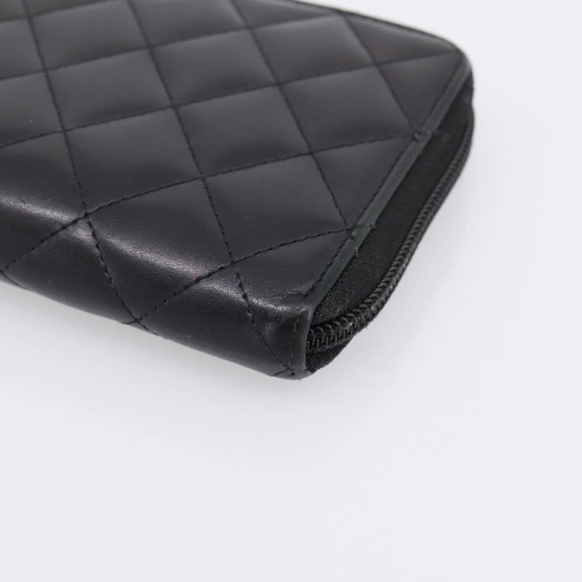 CHANEL Matelasse Cambon Line Long Wallet Leather Black Silver CC Auth 198869A