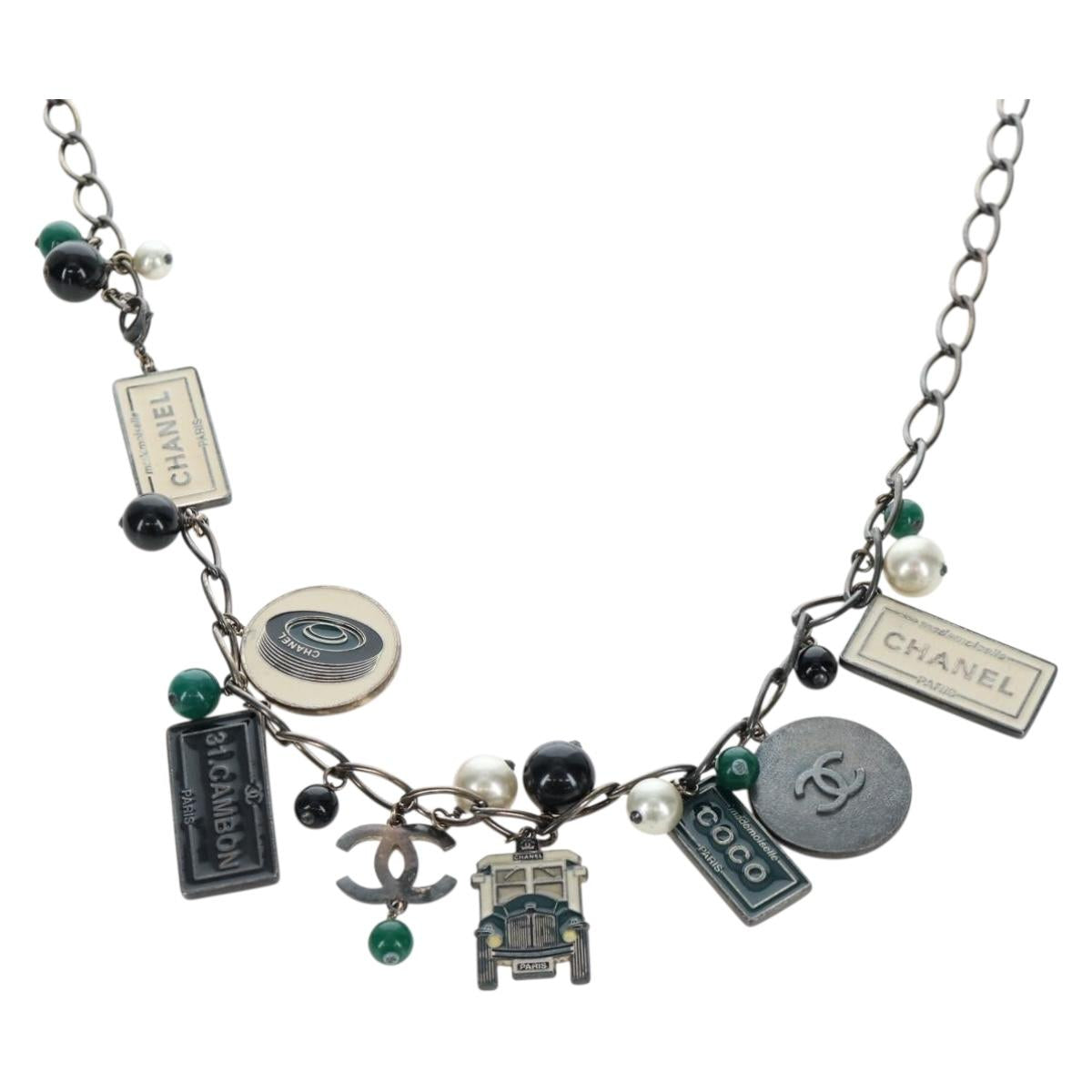CHANEL Necklace metal Black CC Auth 198872M