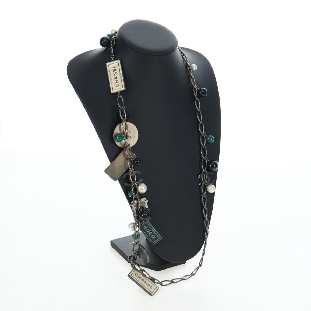 CHANEL Necklace metal Black CC Auth 198872M
