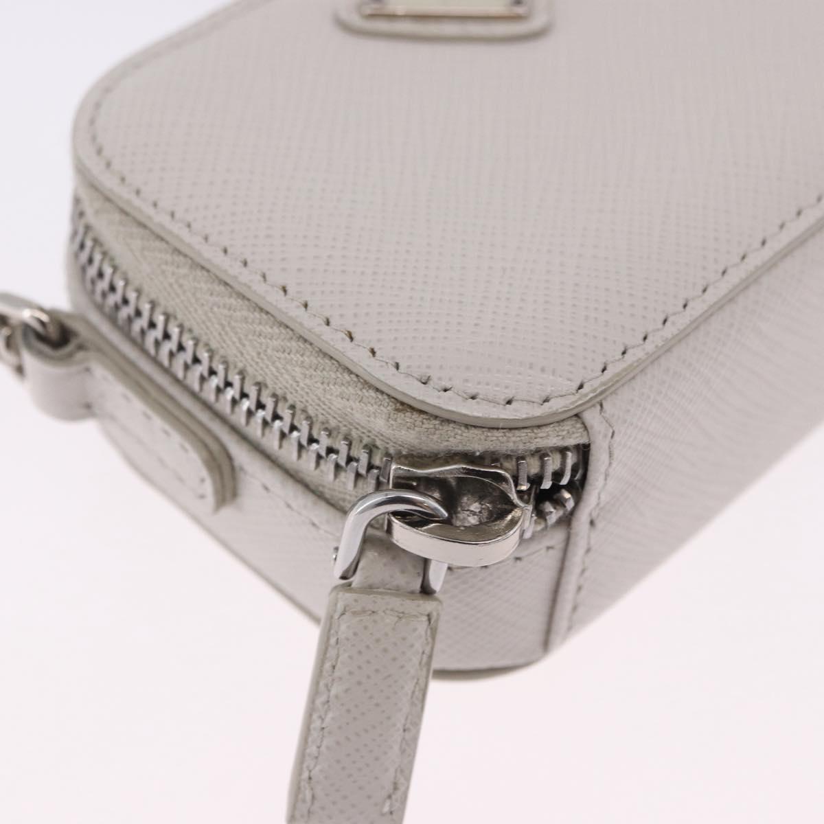 PRADA Shoulder Pouch Saffiano Ivory Silver Auth 198874V