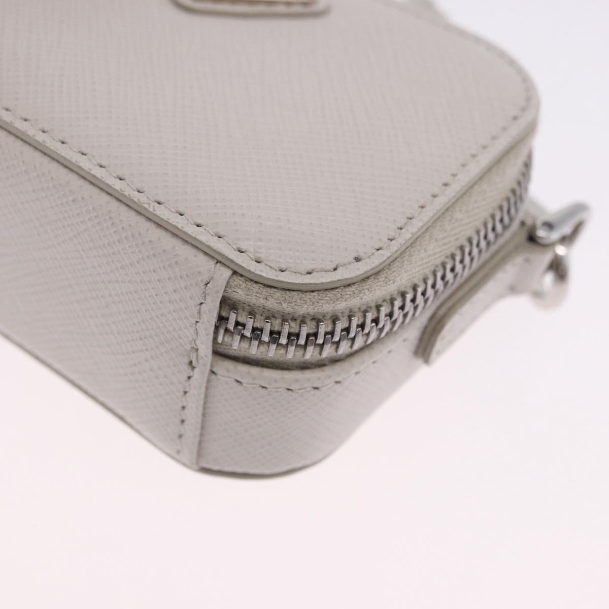 PRADA Shoulder Pouch Saffiano Ivory Silver Auth 198874V