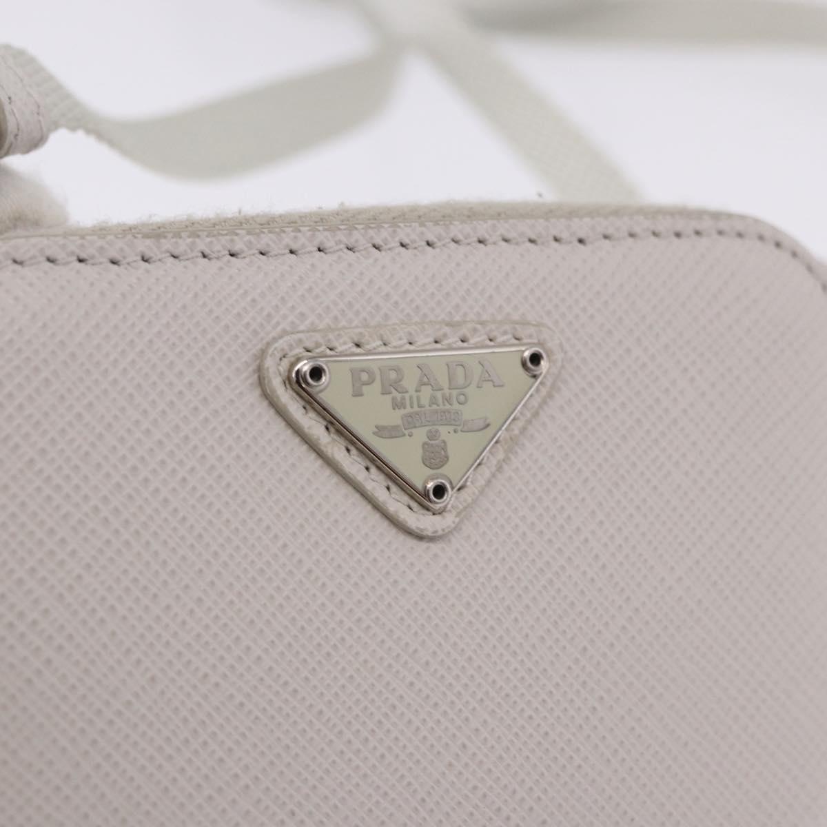 PRADA Shoulder Pouch Saffiano Ivory Silver Auth 198874V
