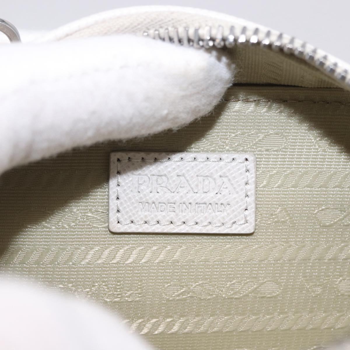 PRADA Shoulder Pouch Saffiano Ivory Silver Auth 198874V