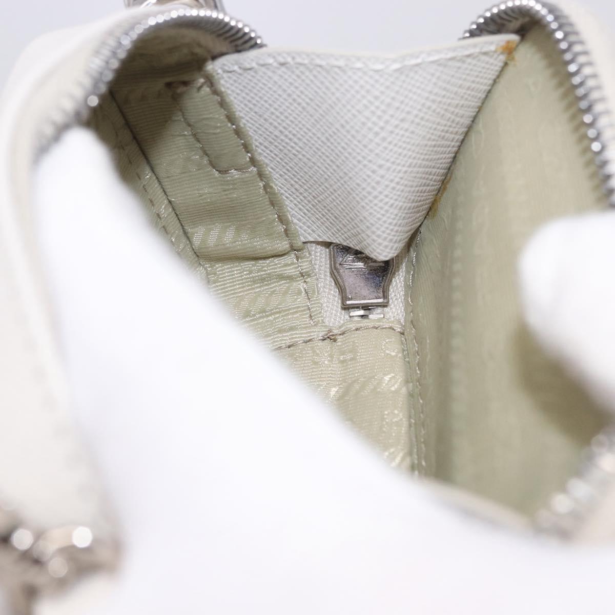PRADA Shoulder Pouch Saffiano Ivory Silver Auth 198874V