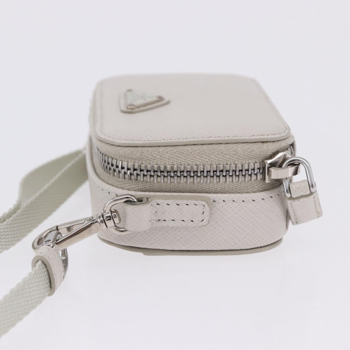 PRADA Shoulder Pouch Saffiano Ivory Silver Auth 198874V