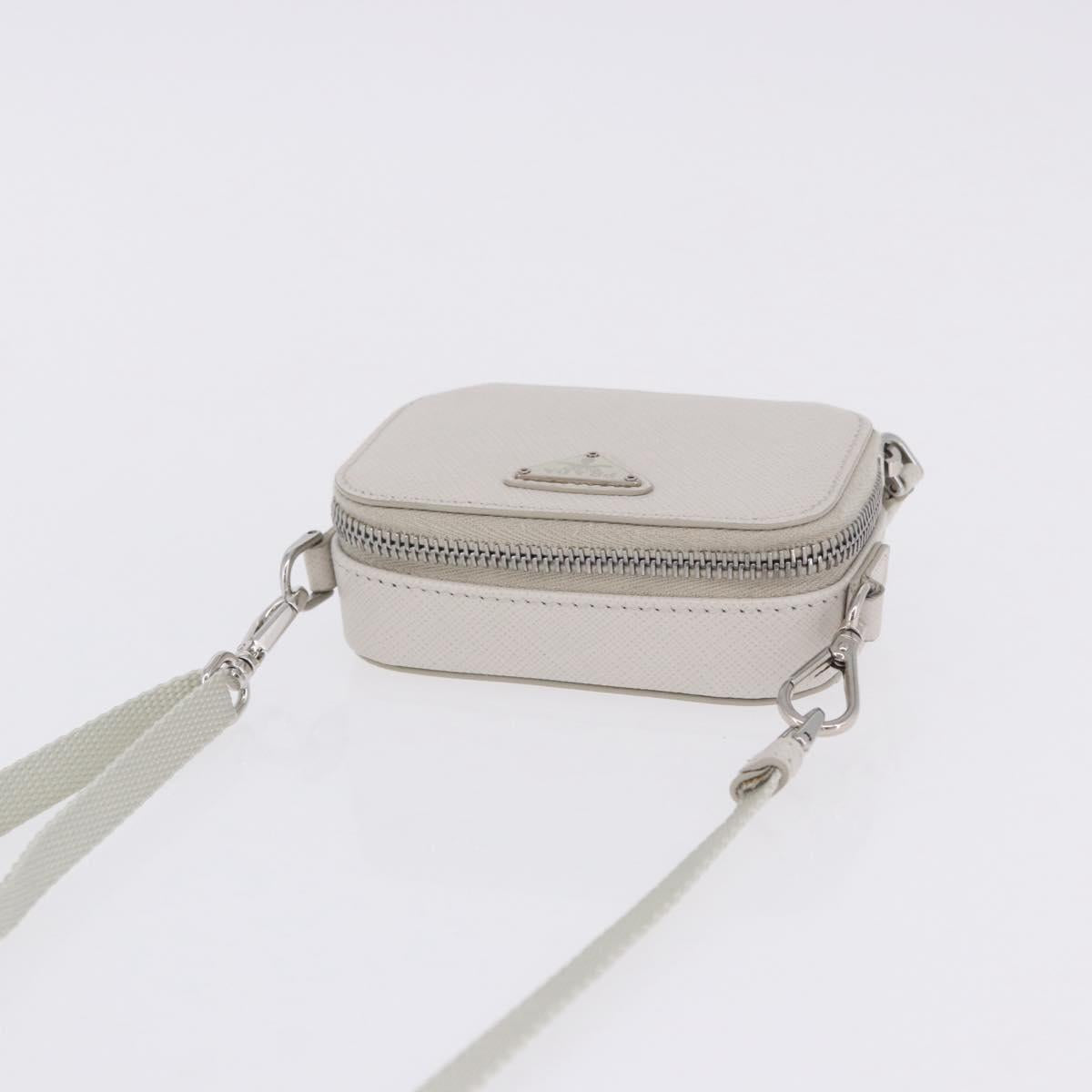 PRADA Shoulder Pouch Saffiano Ivory Silver Auth 198874V