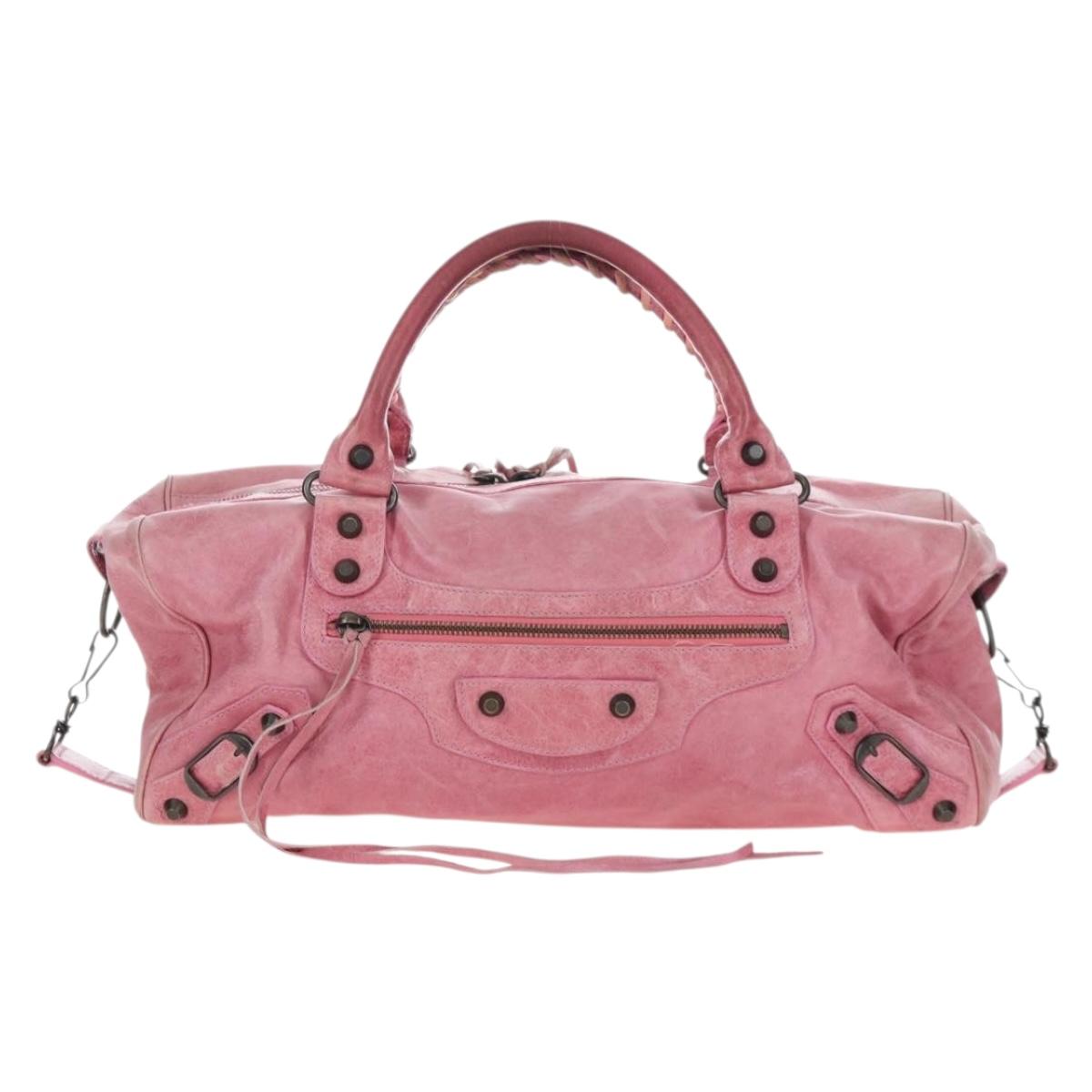 BALENCIAGA Zazigi Hand Bag Leather 2way Pink 128523 Auth 198882V