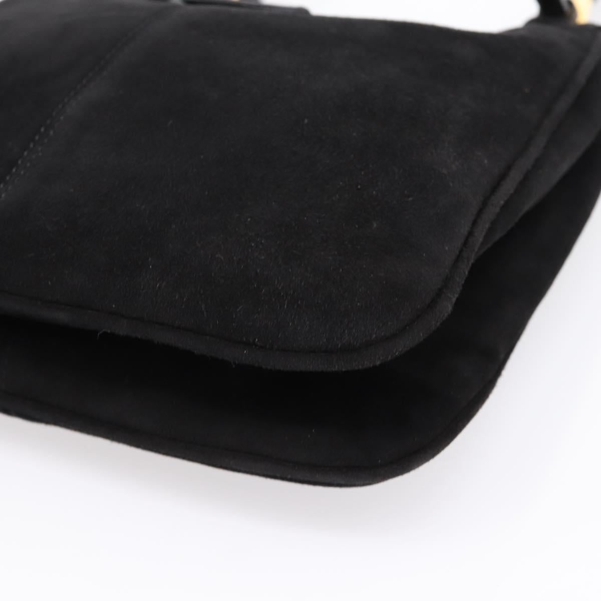 FENDI Mamma Baguette Tote Bag Suede Black Gold Tone Auth 198883A