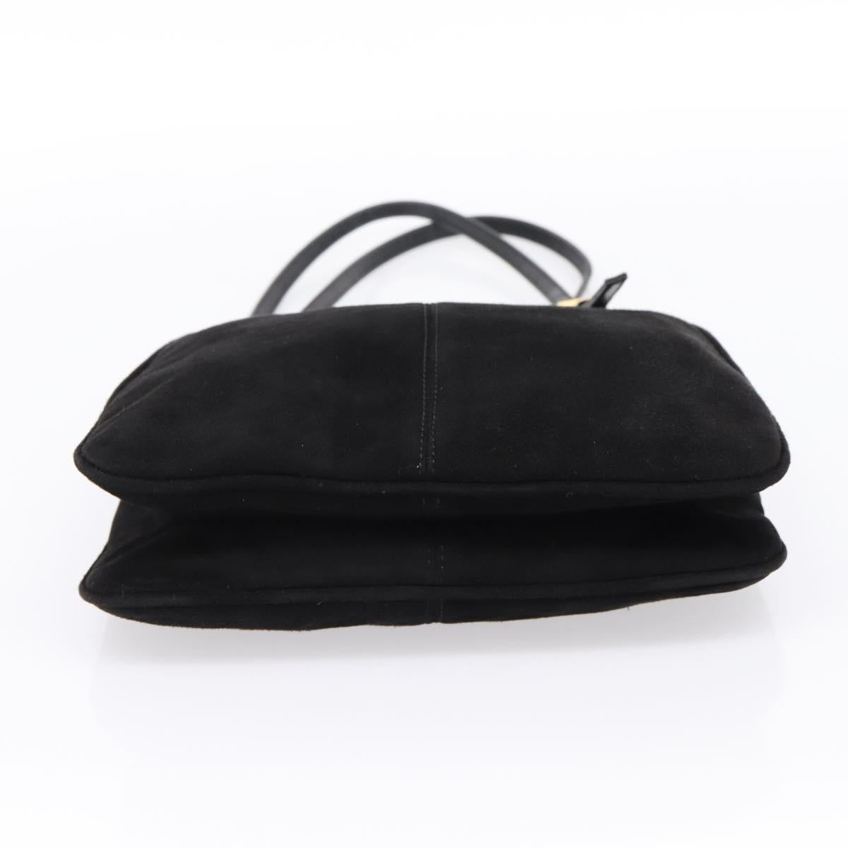 FENDI Mamma Baguette Tote Bag Suede Black Gold Tone Auth 198883A