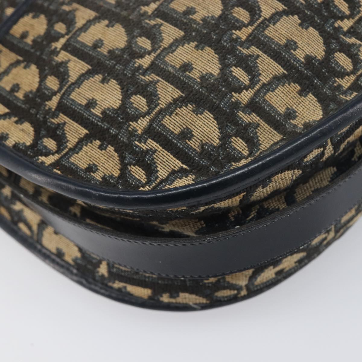 Christian Dior Trotter Canvas Shoulder Bag Navy Gold Tone Auth 198886
