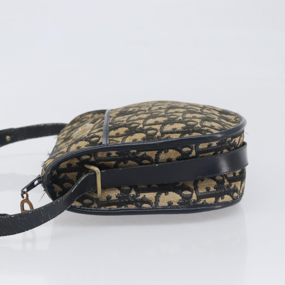 Christian Dior Trotter Canvas Shoulder Bag Navy Gold Tone Auth 198886