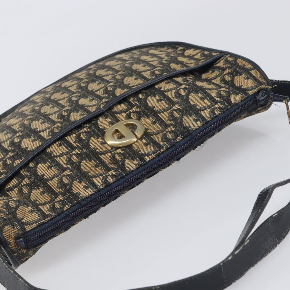 Christian Dior Trotter Canvas Shoulder Bag Navy Gold Tone Auth 198886