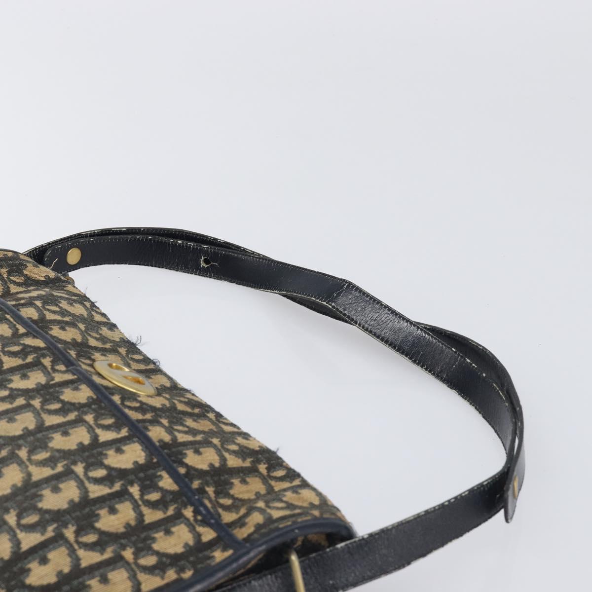 Christian Dior Trotter Canvas Shoulder Bag Navy Gold Tone Auth 198886