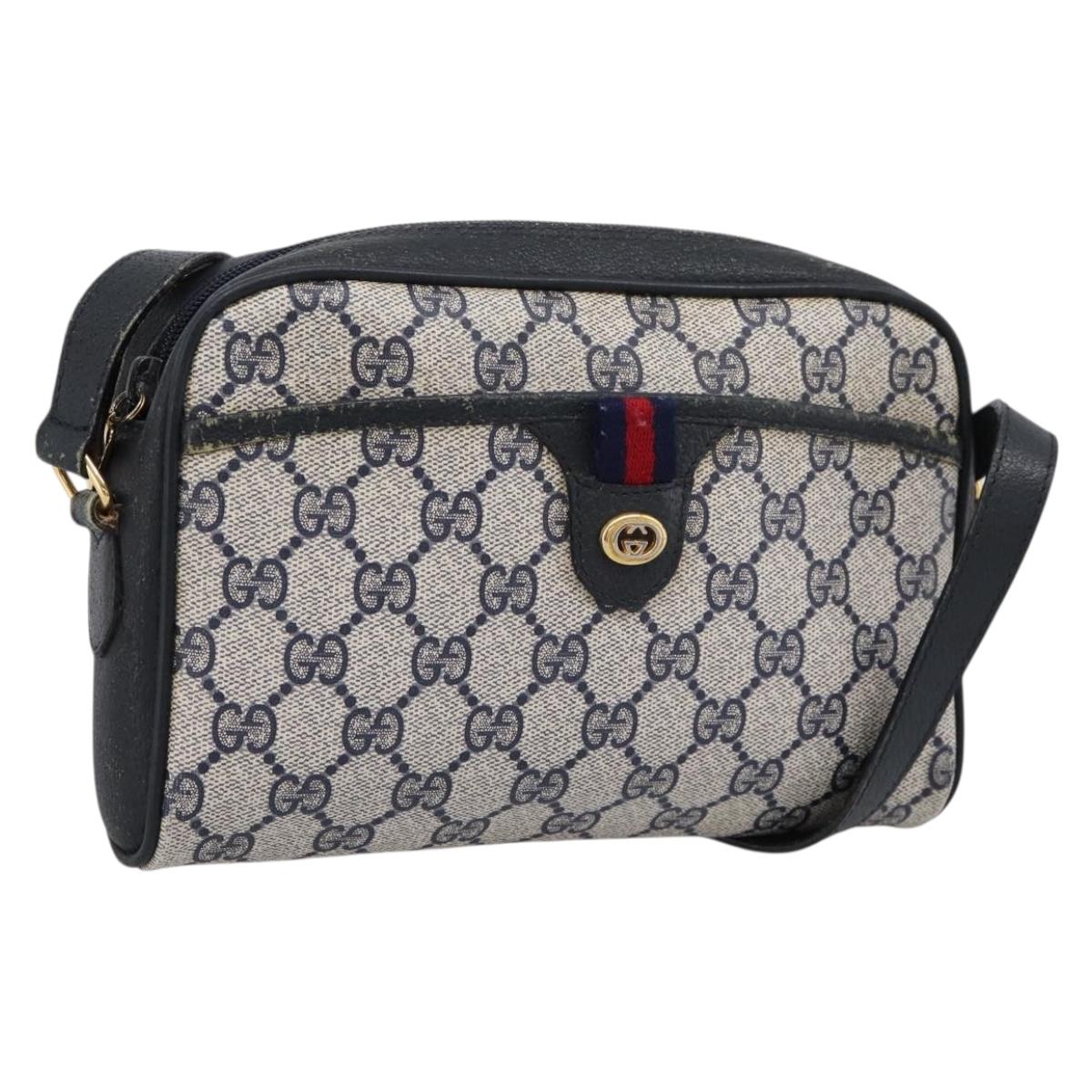 GUCCI GG Supreme Sherry Line Shoulder Bag PVC Navy Gold 116 02 089 Auth 198887