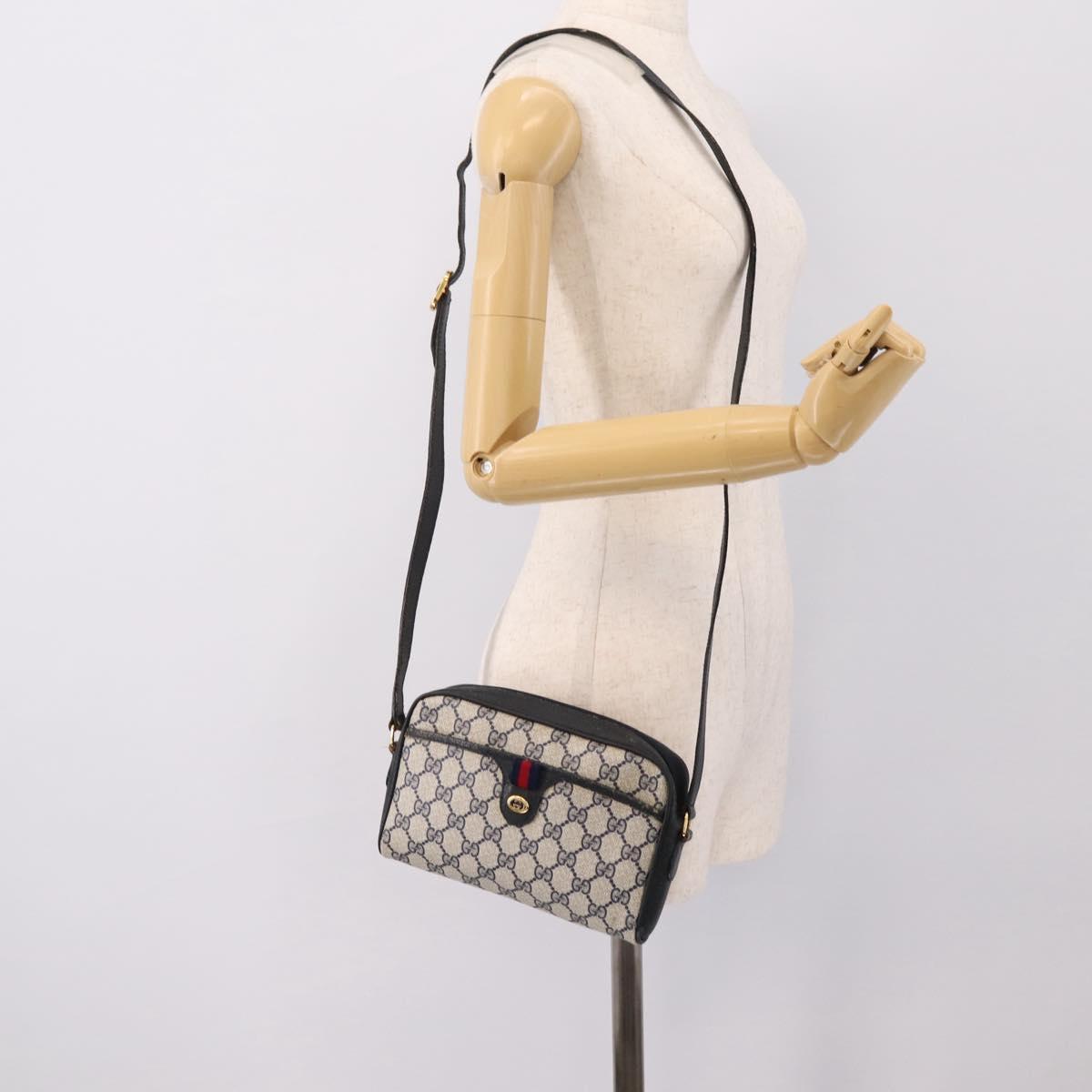 GUCCI GG Supreme Sherry Line Shoulder Bag PVC Navy Gold 116 02 089 Auth 198887