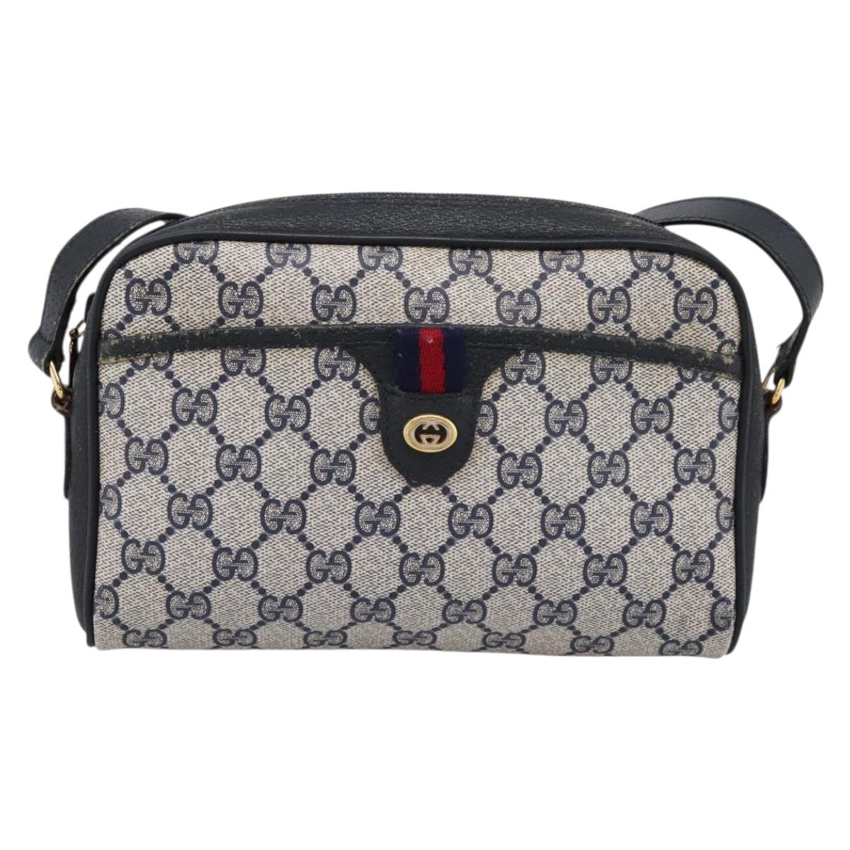 GUCCI GG Supreme Sherry Line Shoulder Bag PVC Navy Gold 116 02 089 Auth 198887