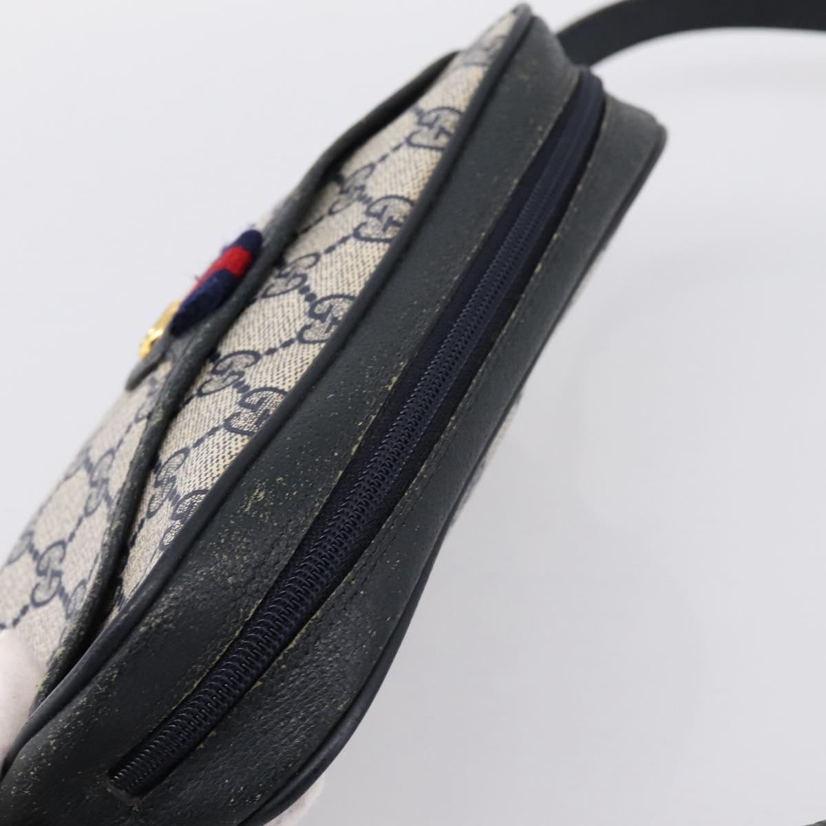 GUCCI GG Supreme Sherry Line Shoulder Bag PVC Navy Gold 116 02 089 Auth 198887