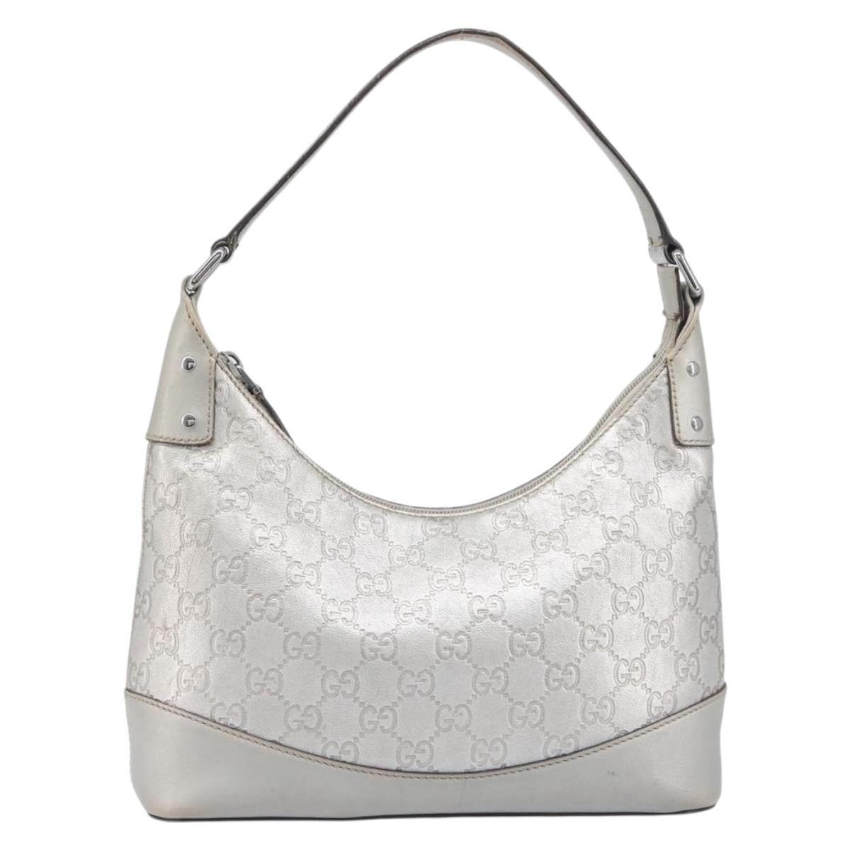 GUCCI GuccissimaGG Shoulder Bag Leather Outlet Silver 249029 Auth 198890A