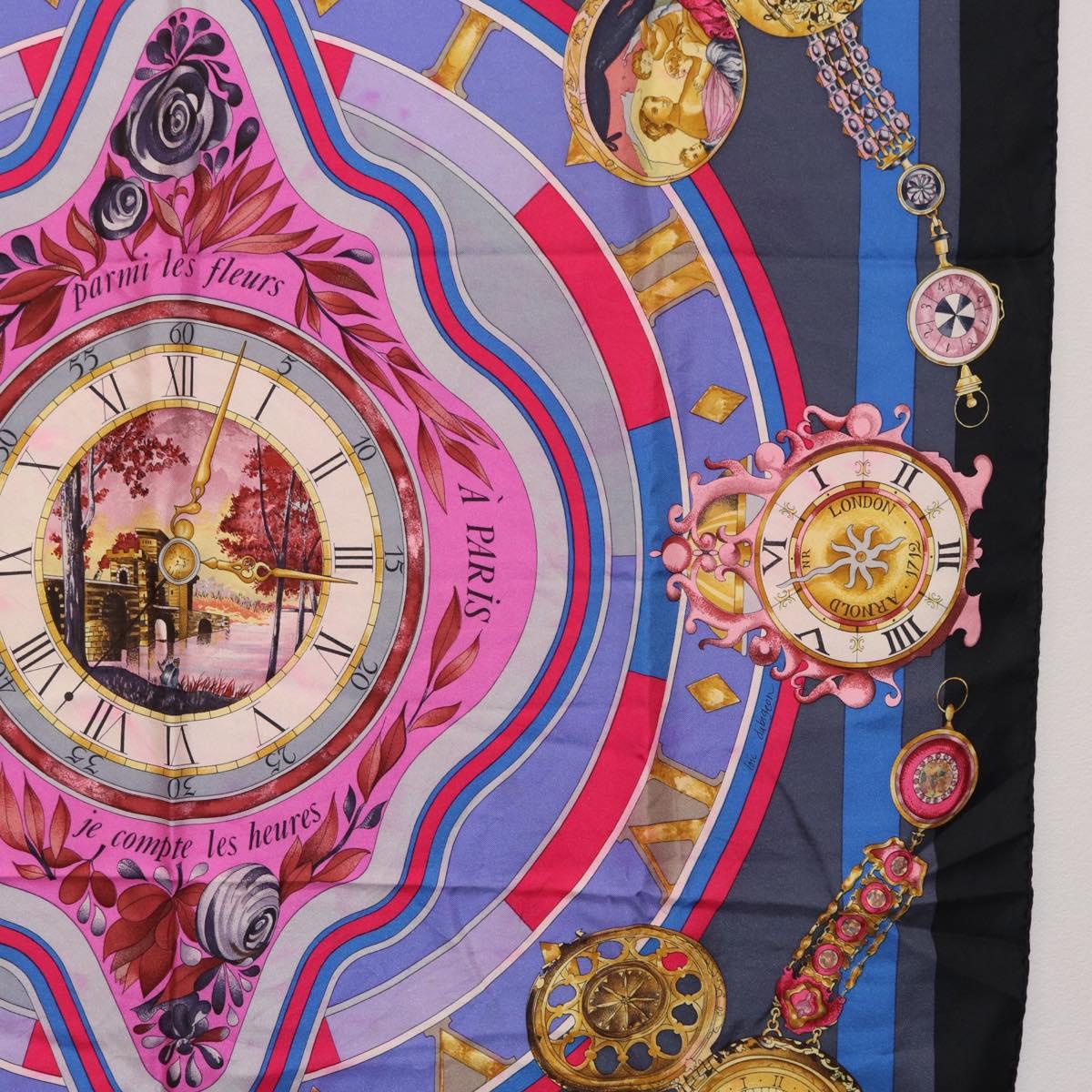 HERMES Carre 90 Scarf Silk Blue Pink Auth 198891