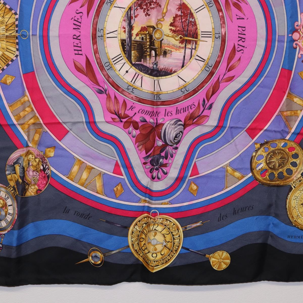 HERMES Carre 90 Scarf Silk Blue Pink Auth 198891