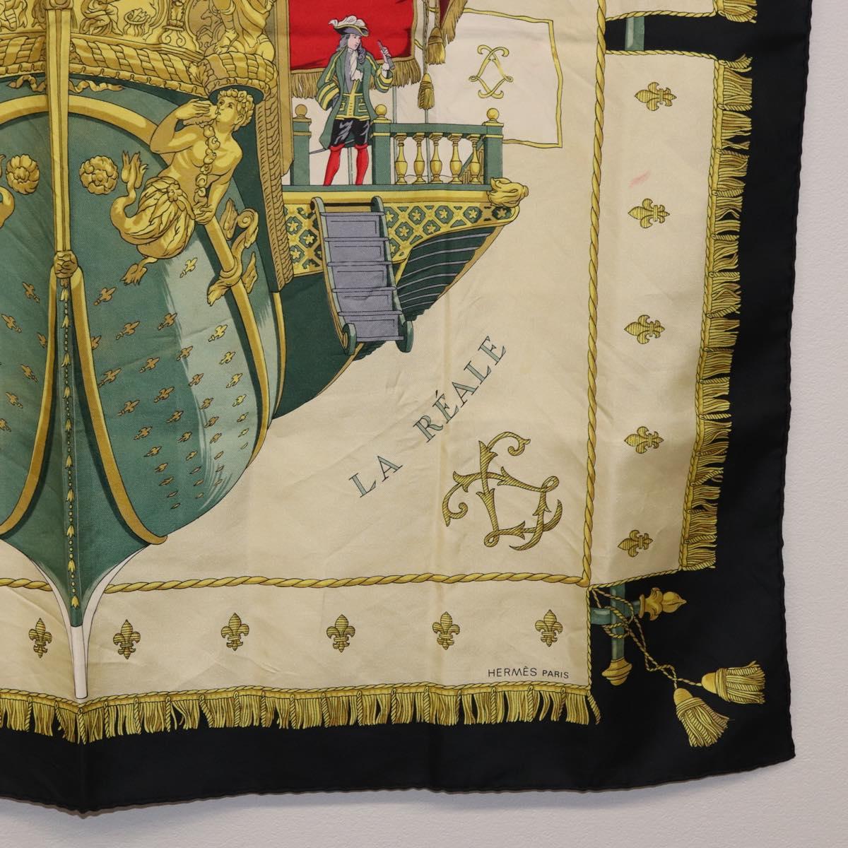 HERMES Carre 90 Scarf Silk Beige Black Auth 198892