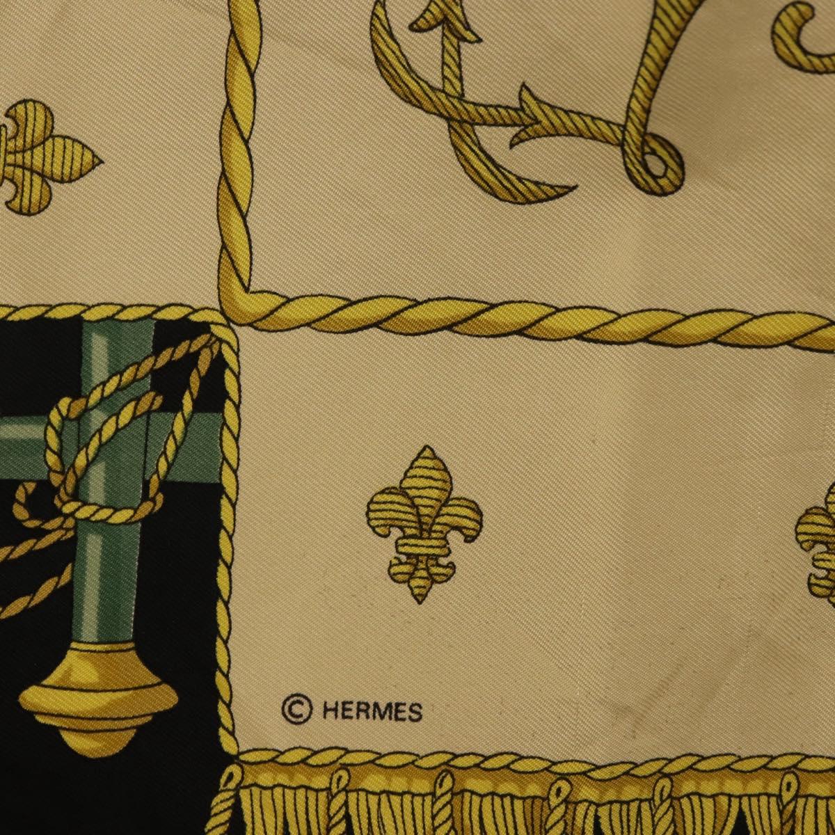 HERMES Carre 90 Scarf Silk Beige Black Auth 198892