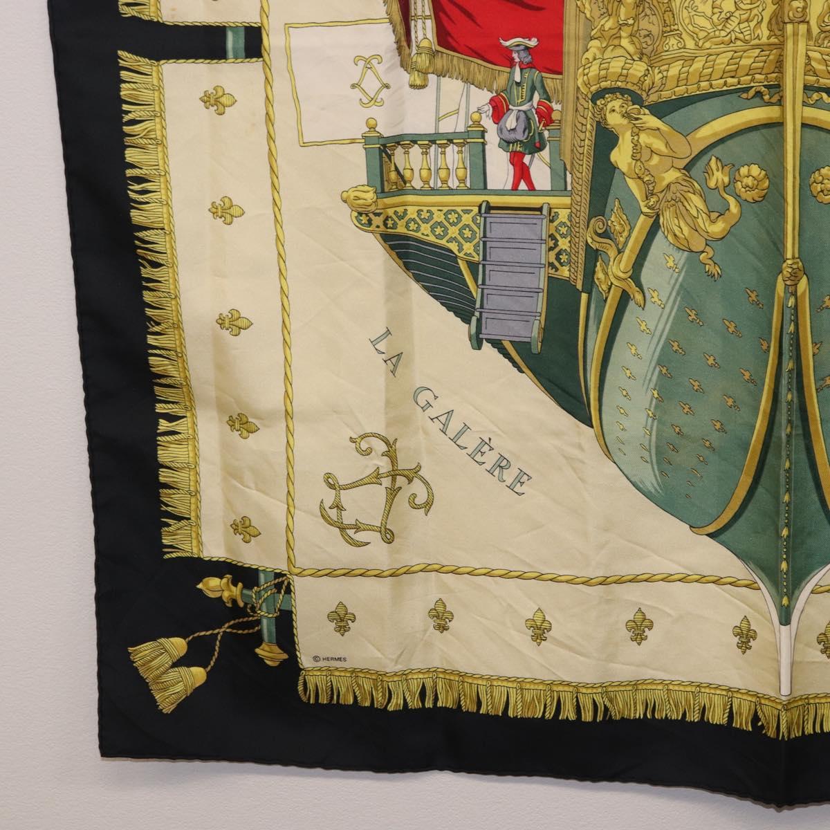 HERMES Carre 90 Scarf Silk Beige Black Auth 198892