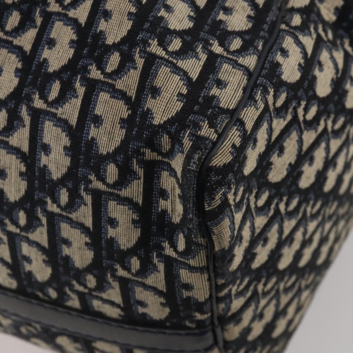 Christian Dior Trotter Canvas Boston Bag Navy Silver Auth 198893