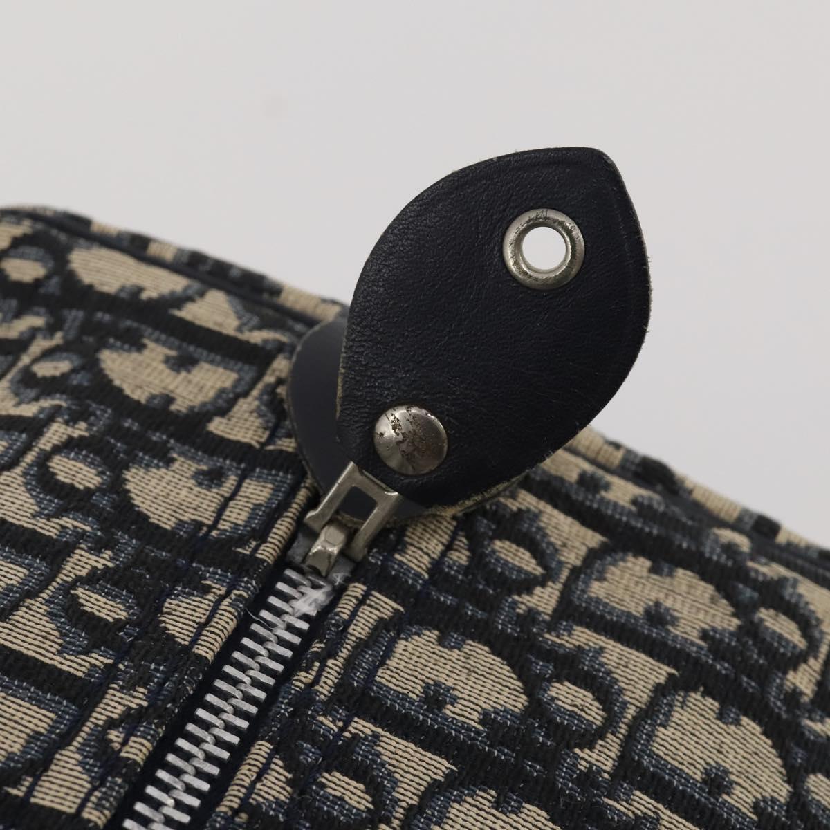 Christian Dior Trotter Canvas Boston Bag Navy Silver Auth 198893