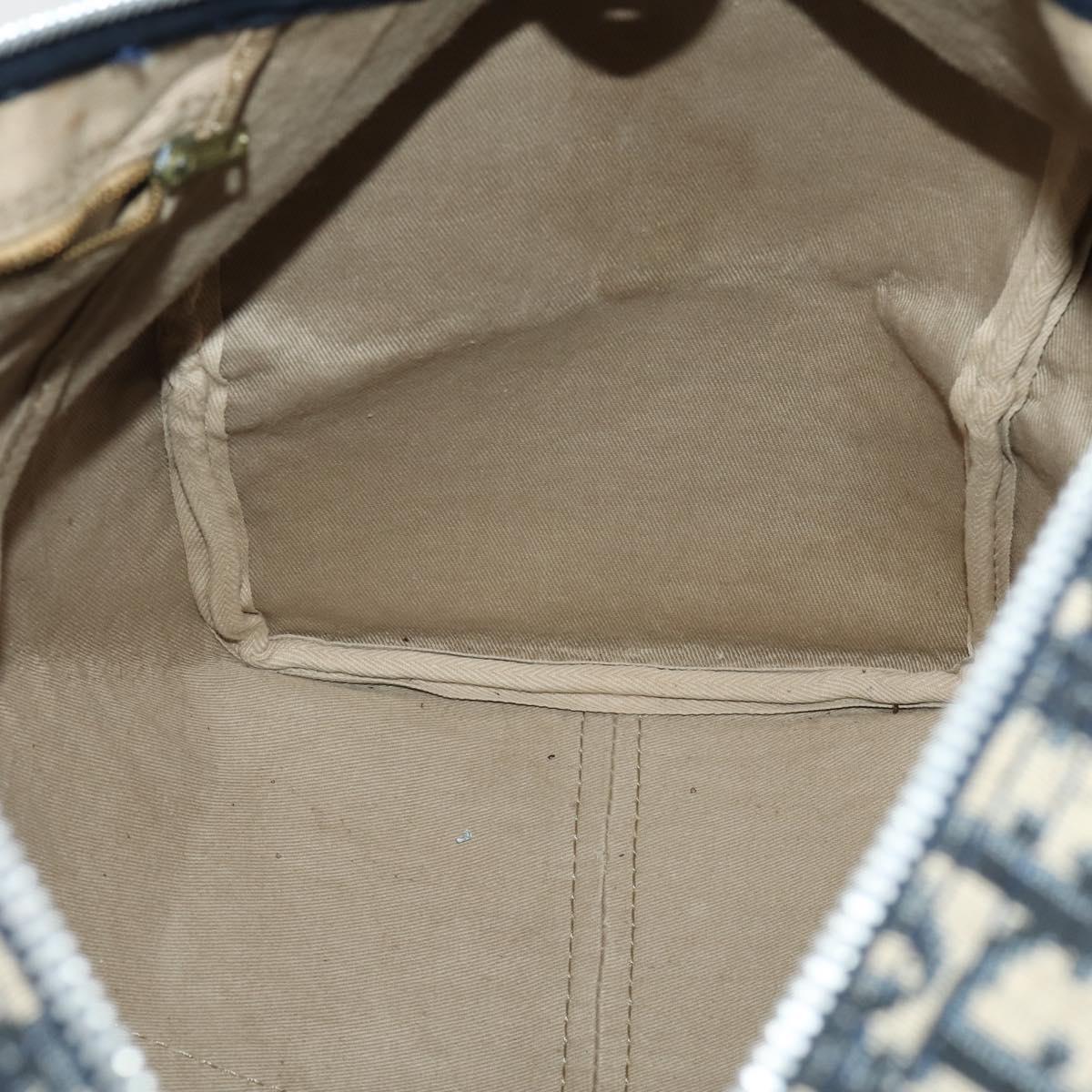 Christian Dior Trotter Canvas Boston Bag Navy Silver Auth 198893