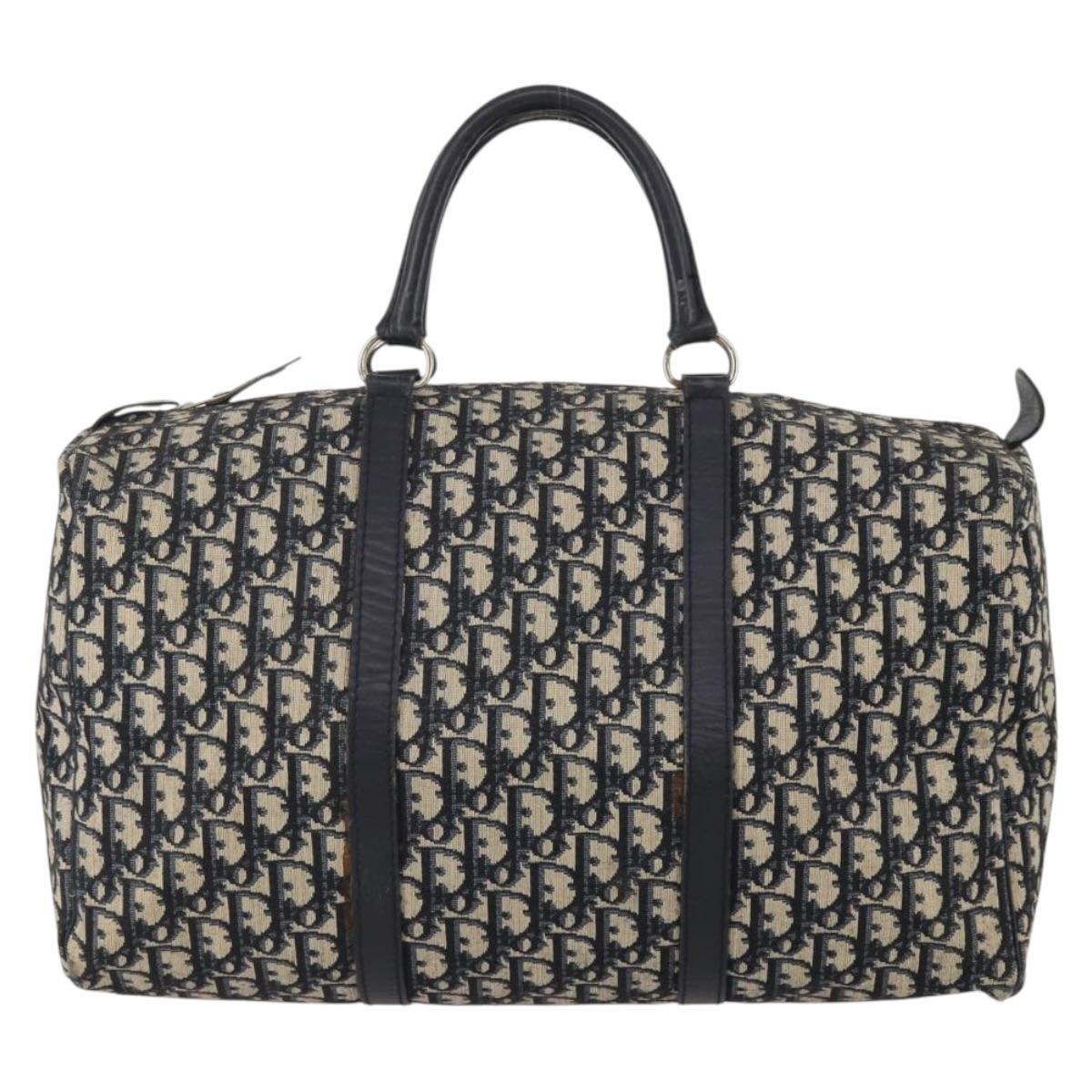 Christian Dior Trotter Canvas Boston Bag Navy Silver Auth 198893