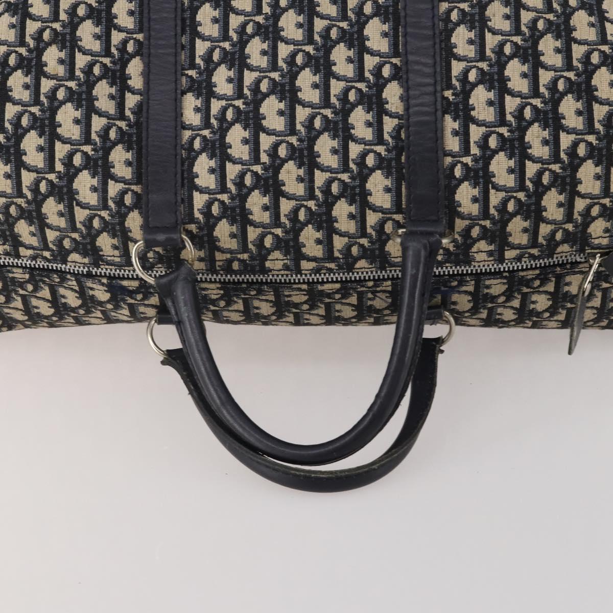 Christian Dior Trotter Canvas Boston Bag Navy Silver Auth 198893