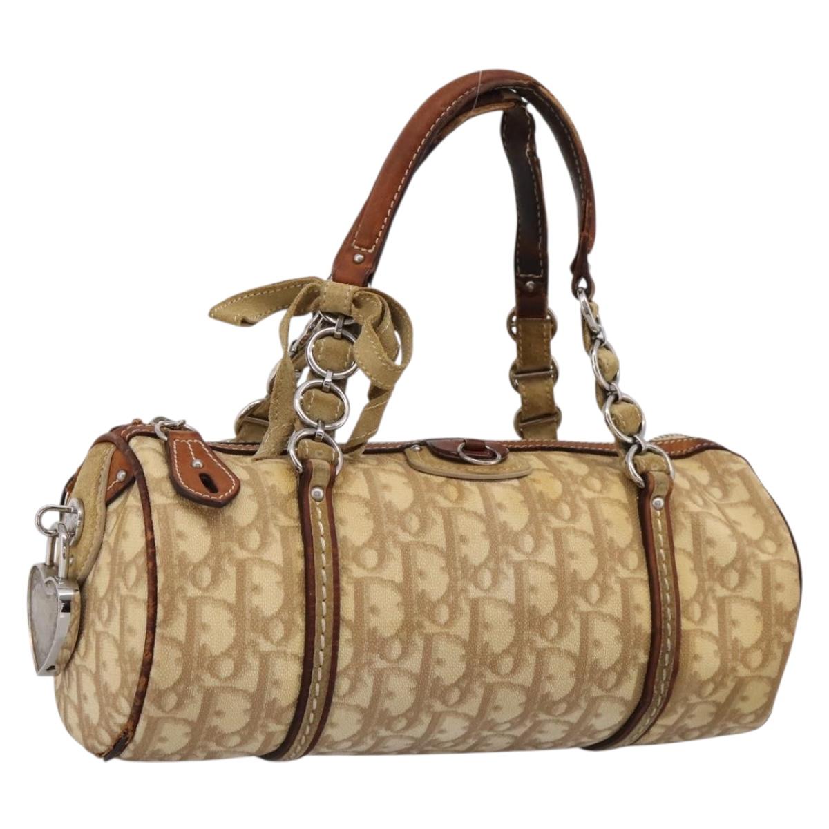 Christian Dior Romantic Chain Hand Bag PVC Leather Beige Silver Auth 198896