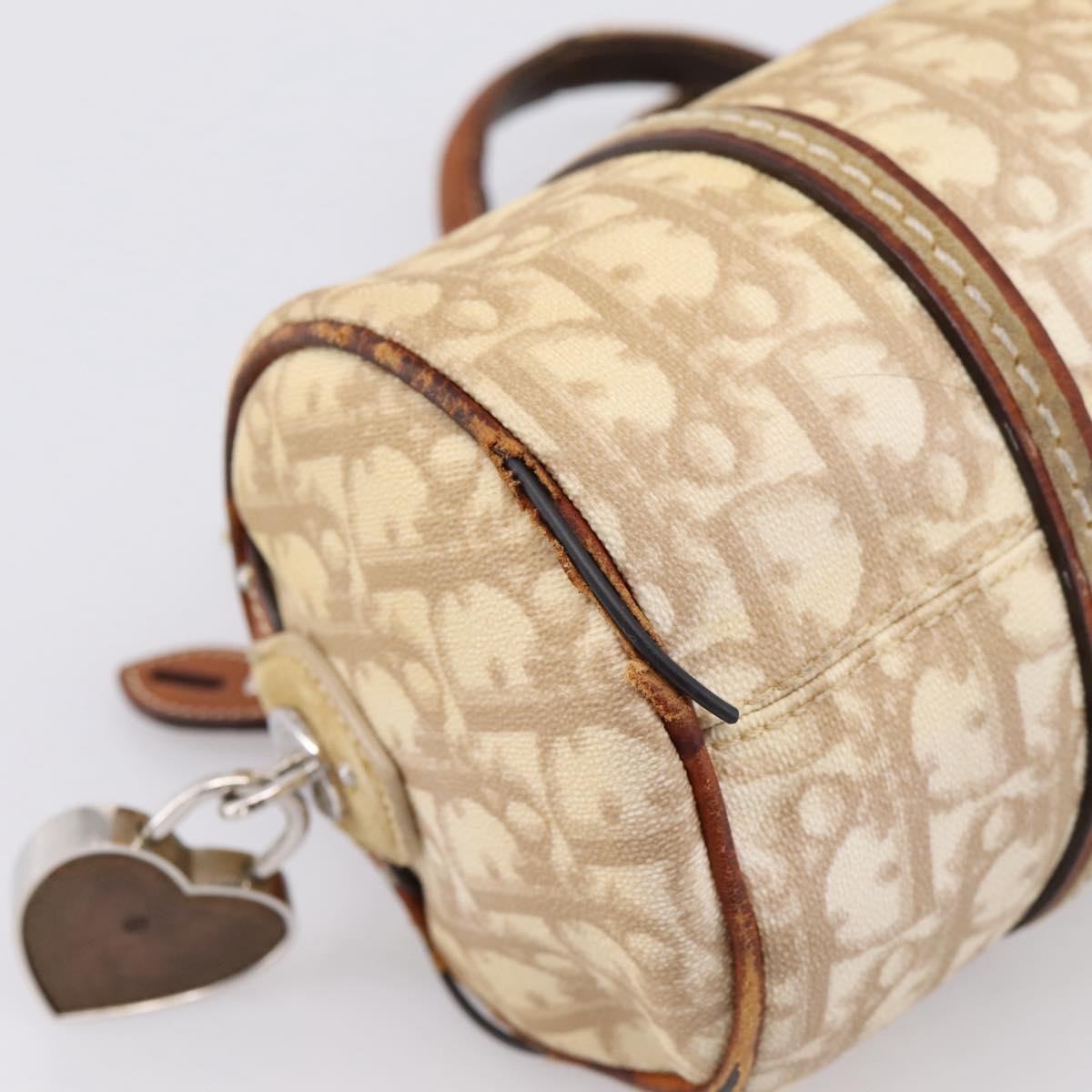 Christian Dior Romantic Chain Hand Bag PVC Leather Beige Silver Auth 198896