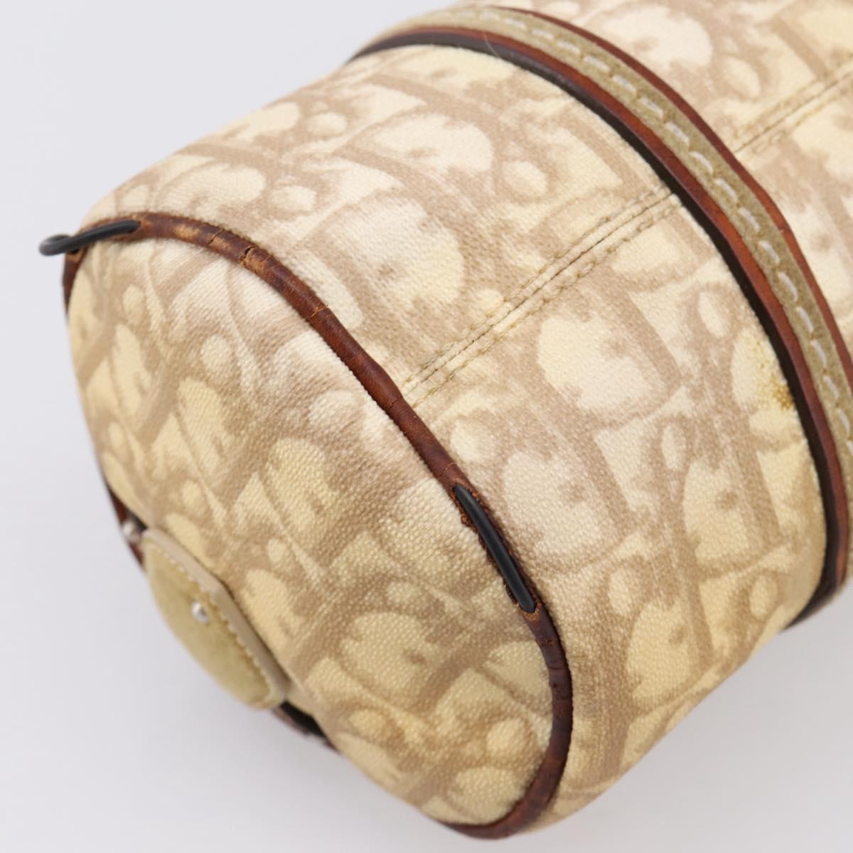 Christian Dior Romantic Chain Hand Bag PVC Leather Beige Silver Auth 198896