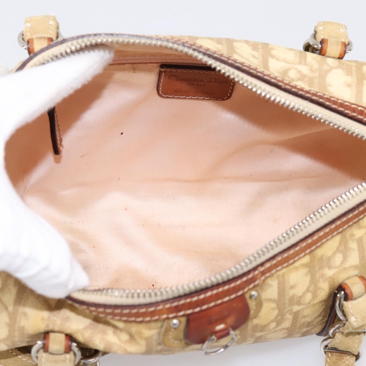 Christian Dior Romantic Chain Hand Bag PVC Leather Beige Silver Auth 198896