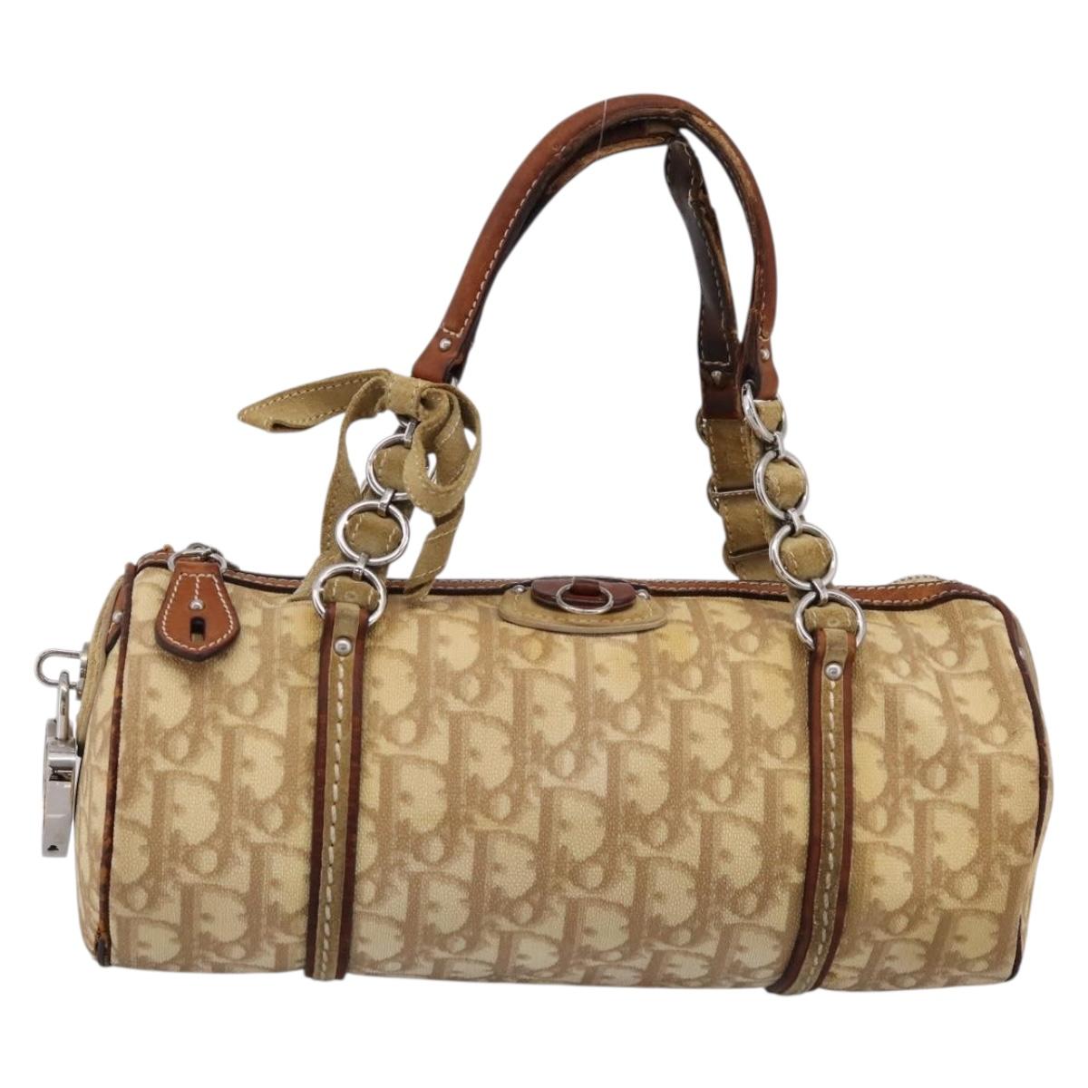 Christian Dior Romantic Chain Hand Bag PVC Leather Beige Silver Auth 198896