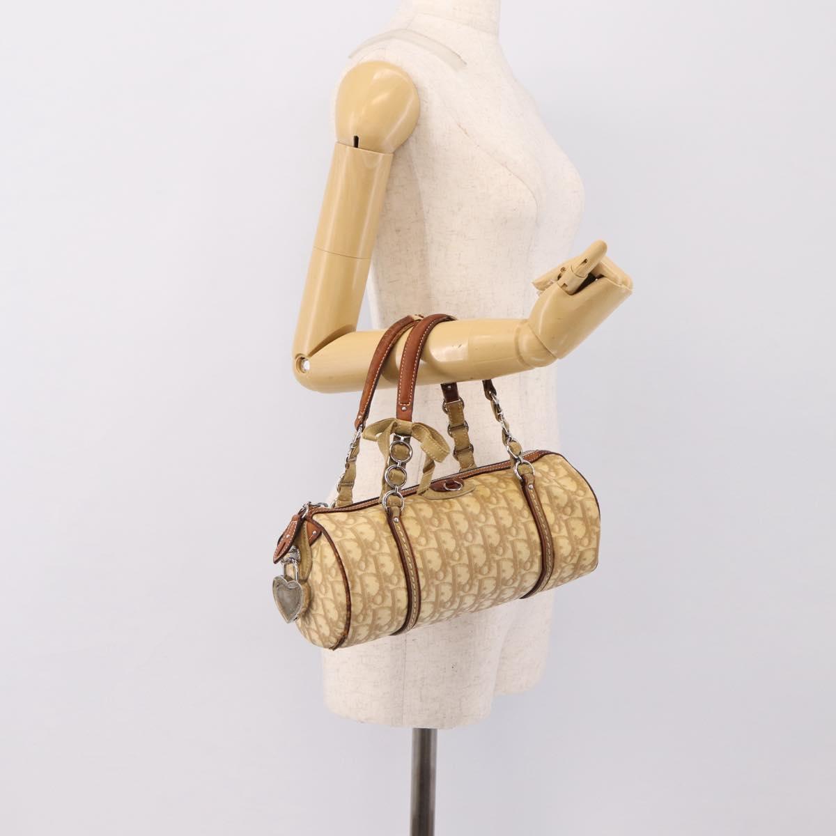 Christian Dior Romantic Chain Hand Bag PVC Leather Beige Silver Auth 198896