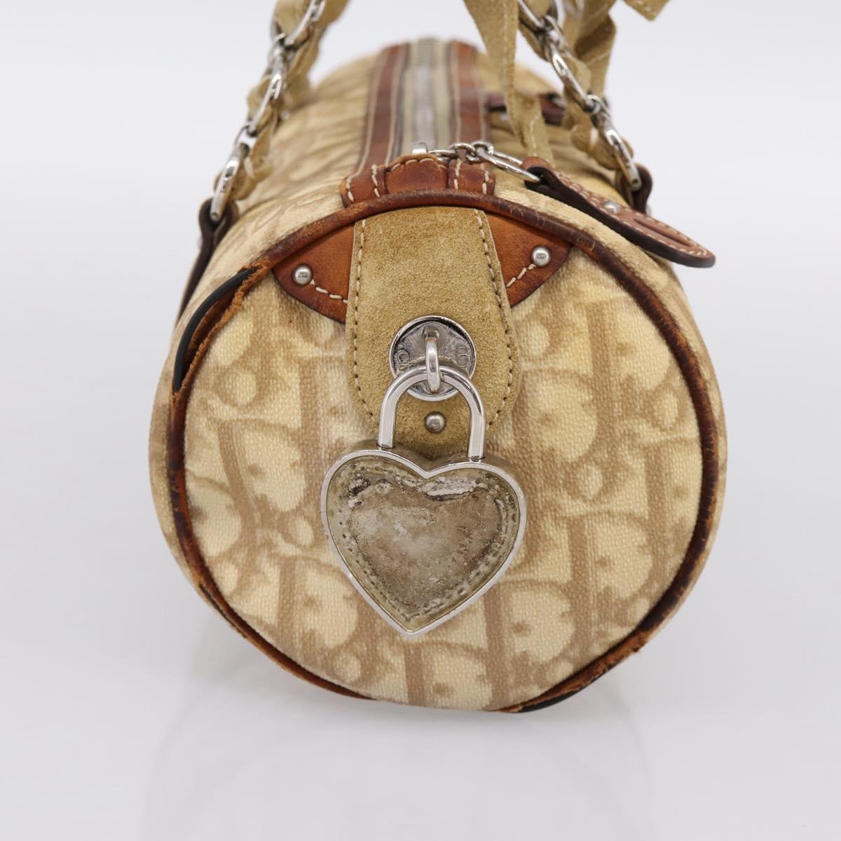 Christian Dior Romantic Chain Hand Bag PVC Leather Beige Silver Auth 198896
