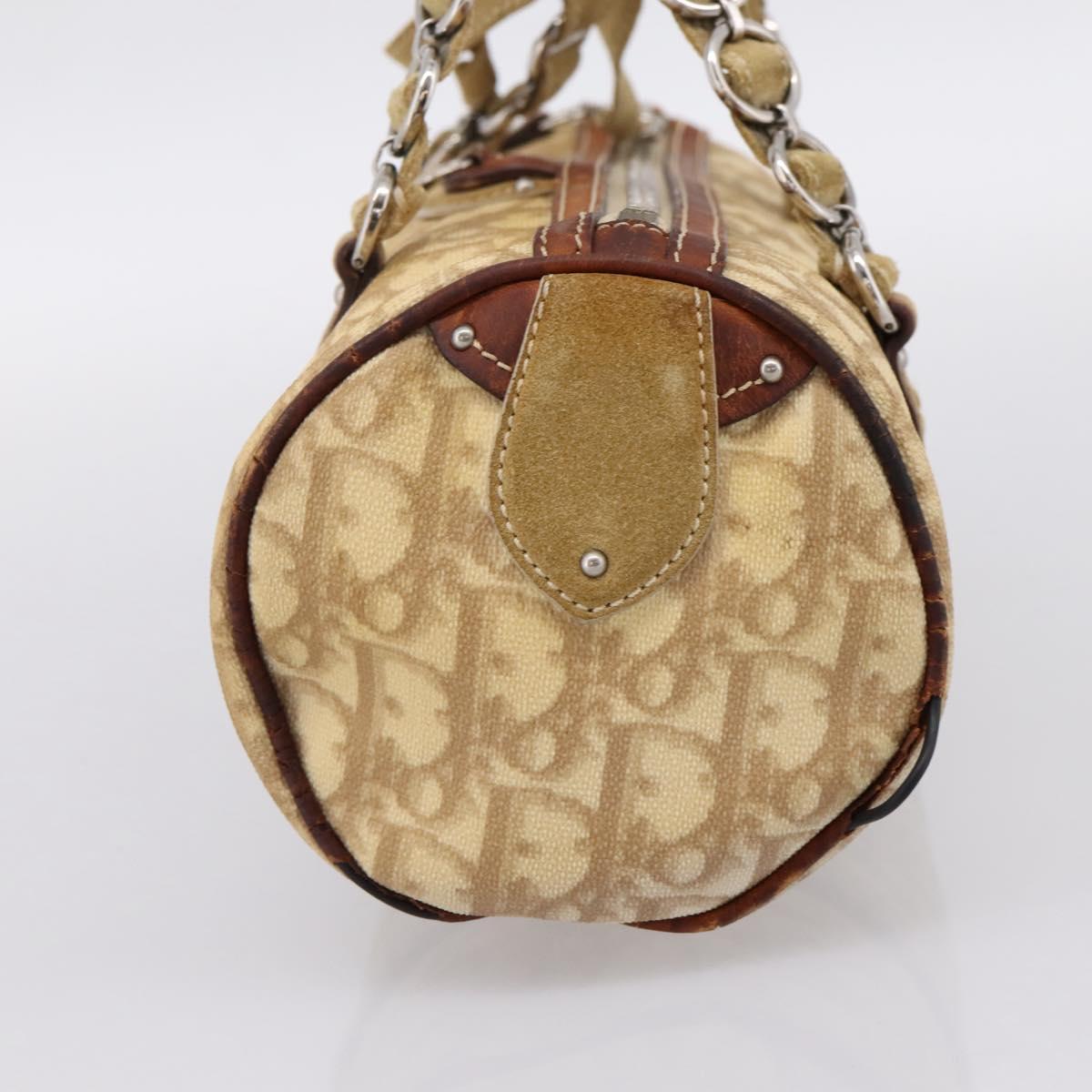 Christian Dior Romantic Chain Hand Bag PVC Leather Beige Silver Auth 198896