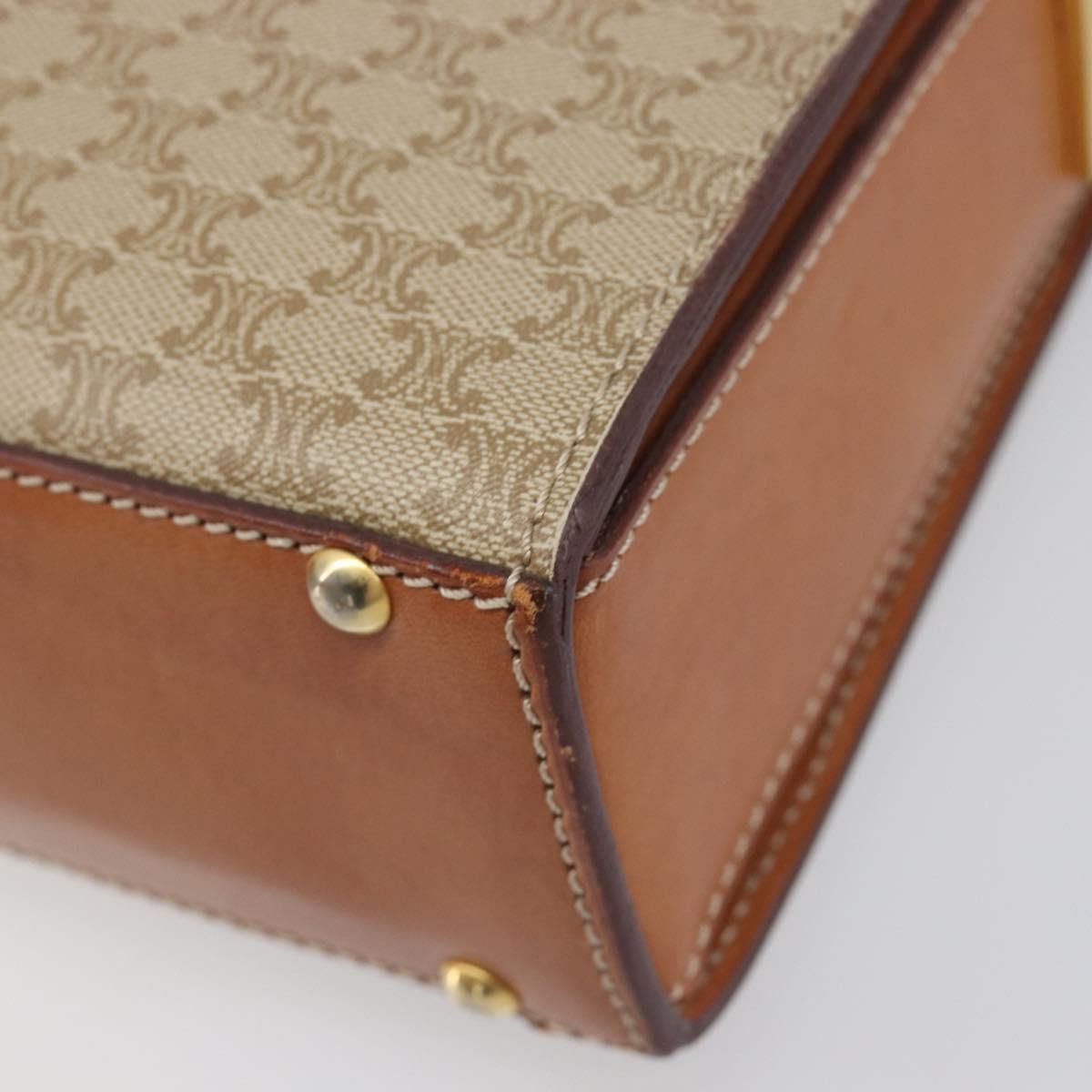 CELINE Macadam Shoulder Bag PVC Leather Beige Gold Tone Auth 198924