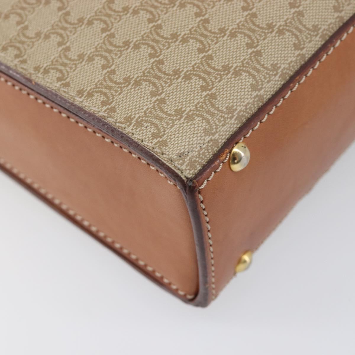 CELINE Macadam Shoulder Bag PVC Leather Beige Gold Tone Auth 198924