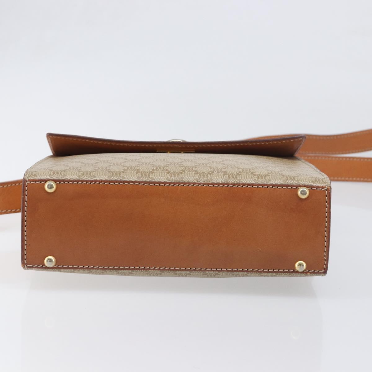 CELINE Macadam Shoulder Bag PVC Leather Beige Gold Tone Auth 198924