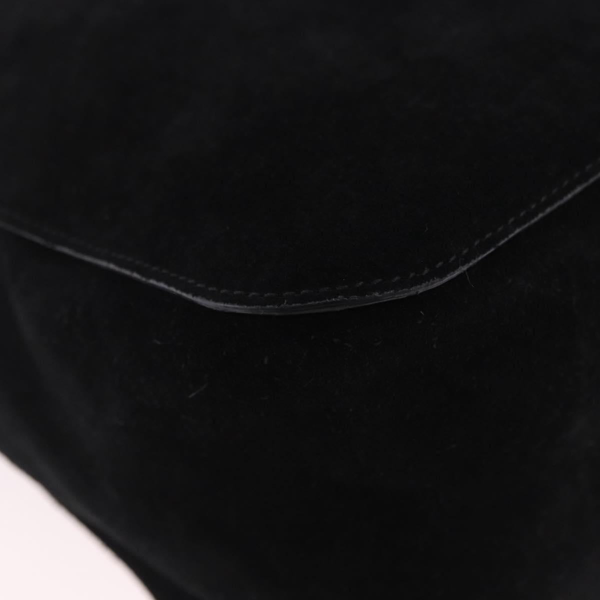 CELINE Chain Shoulder Bag Suede Black Gold Tone Auth 198925A