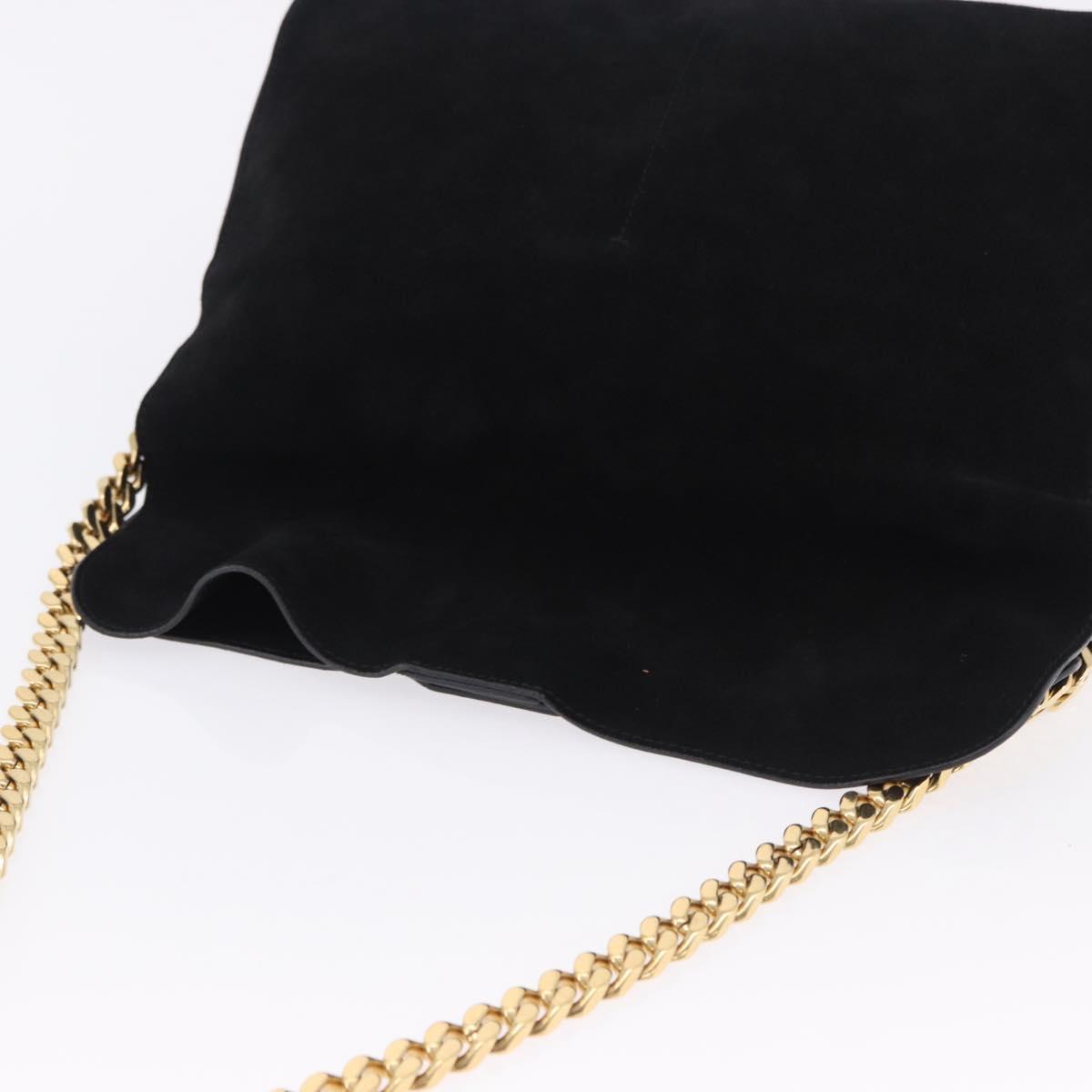 CELINE Chain Shoulder Bag Suede Black Gold Tone Auth 198925A