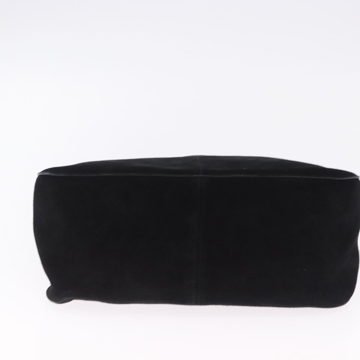 CELINE Chain Shoulder Bag Suede Black Gold Tone Auth 198925A
