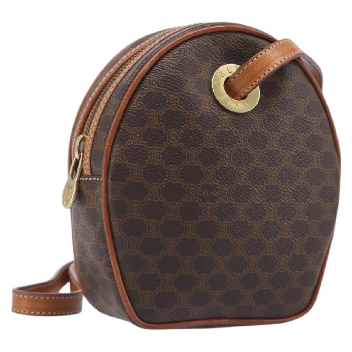 CELINE Macadam Shoulder Bag PVC Leather Brown Gold Tone Auth 198926