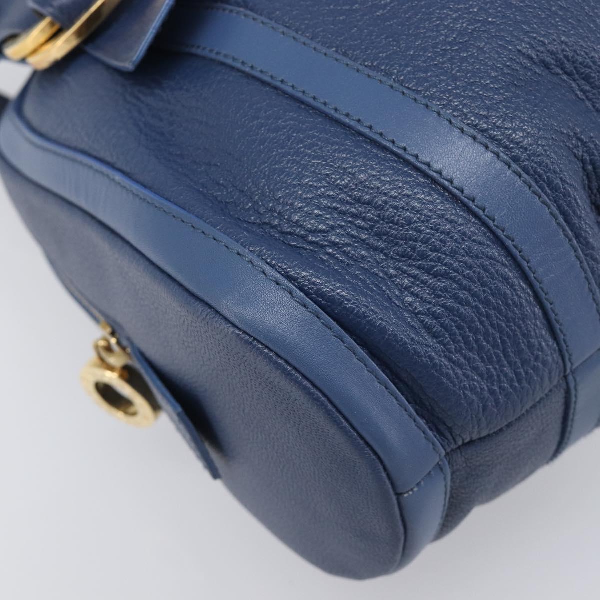 BVLGARI Chandra Hand Bag Leather Blue Gold Tone Auth 198928A