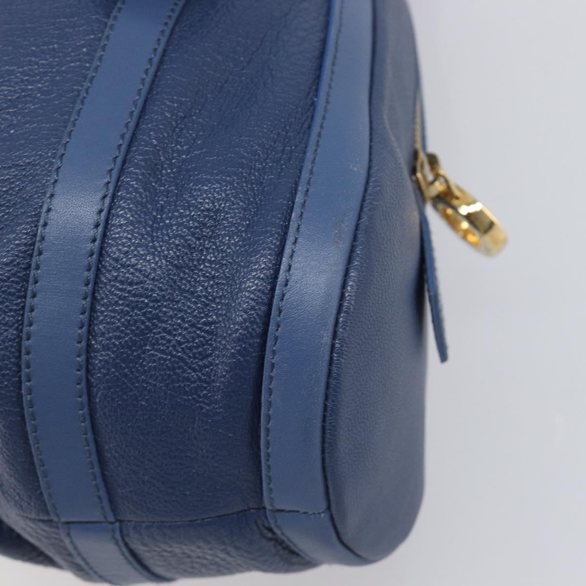 BVLGARI Chandra Hand Bag Leather Blue Gold Tone Auth 198928A